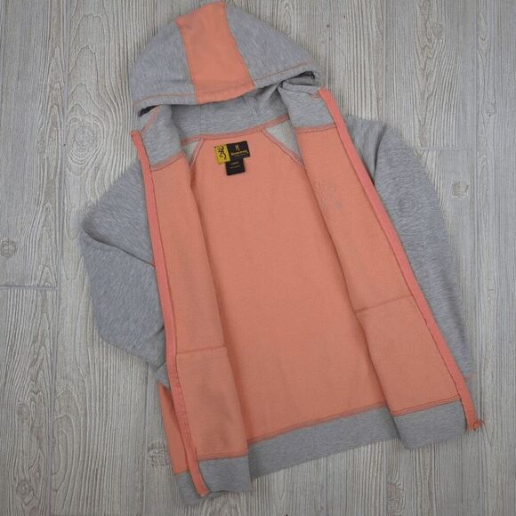 Browning Women’s Large Coral & Grey Colorblock Full Zip Jacket Coat Hooded - Picture 3 of 10